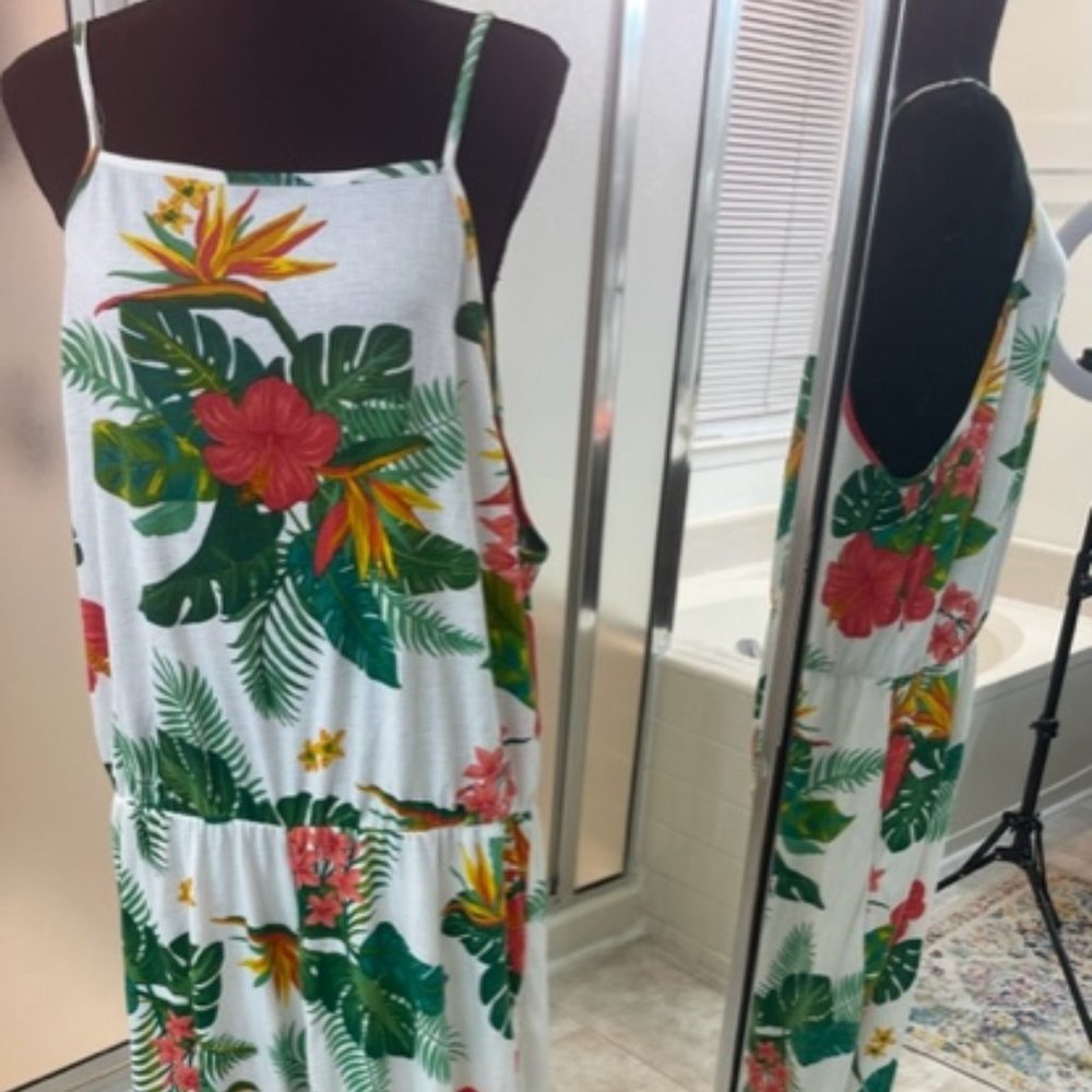 Rouge Collection Tropical Print Jumpsuit - Size 4X